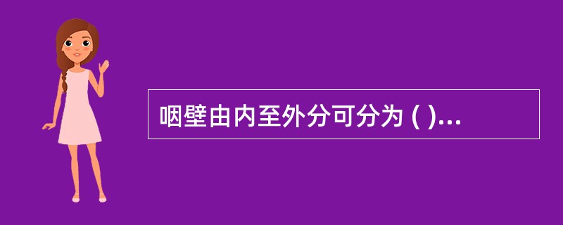 咽壁由内至外分可分为 ( )A、粘膜层，粘膜下层，肌层，外膜层B、粘膜层，粘膜下