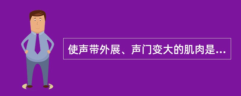 使声带外展、声门变大的肌肉是A、环杓侧肌B、环杓后肌C、环甲肌D、甲杓肌E、杓肌