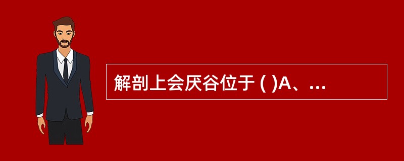 解剖上会厌谷位于 ( )A、喉口两侧B、舌会厌外侧襞和舌会厌正中襞之间C、环状软