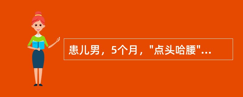 患儿男，5个月，"点头哈腰"状发作1个月，头颅CT示前脑无裂畸形，其脑电图改变可