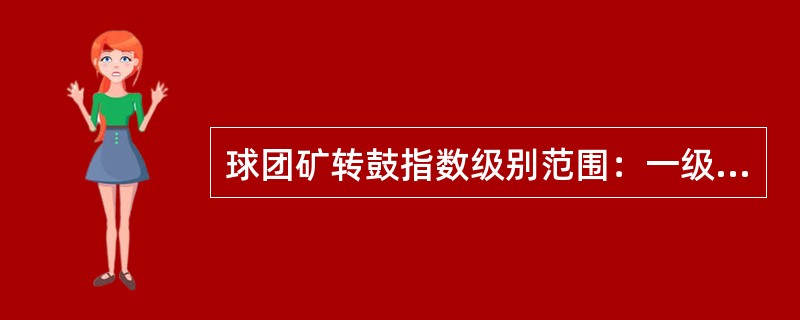 球团矿转鼓指数级别范围：一级品≥（）%，二级品≥（）%。