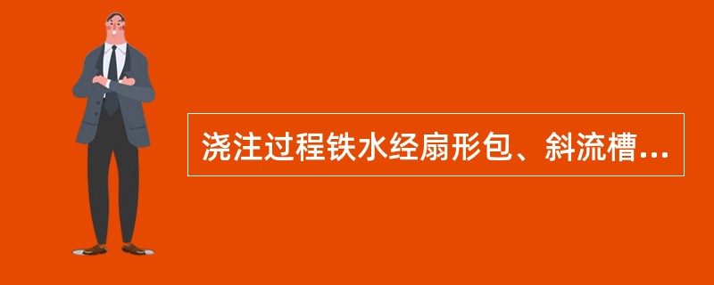 浇注过程铁水经扇形包、斜流槽、（）流入管模中。