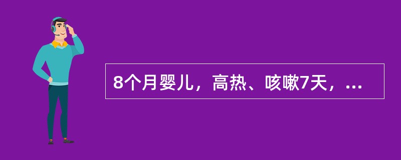 8个月婴儿，高热、咳嗽7天，气促3天，今日抽搐2次。已接种卡介苗。查体：T39℃
