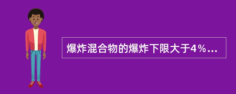 爆炸混合物的爆炸下限大于4％的，气体分析浓度小于（）才能执行置换动火。