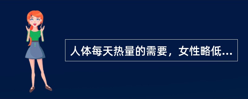 人体每天热量的需要，女性略低于男性。