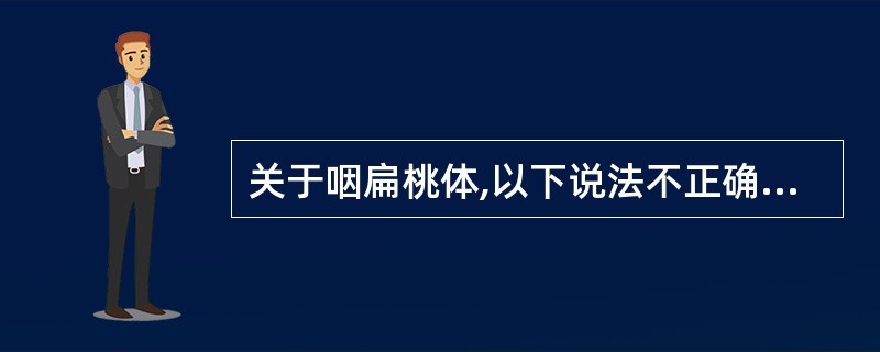 关于咽扁桃体,以下说法不正确的是A、位于鼻咽顶后壁B、呈橘瓣状C、能引起OSAH