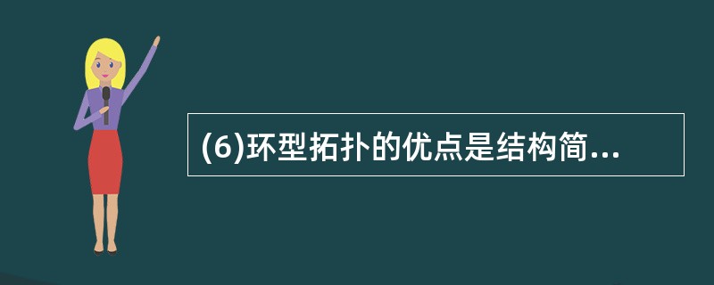 (6)环型拓扑的优点是结构简单,实现容易,传输延迟确定,适应传输负荷较重、___