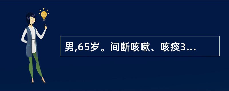 男,65岁。间断咳嗽、咳痰30余年加重伴喘憋l天入院。查体:神志模糊,多汗,球结