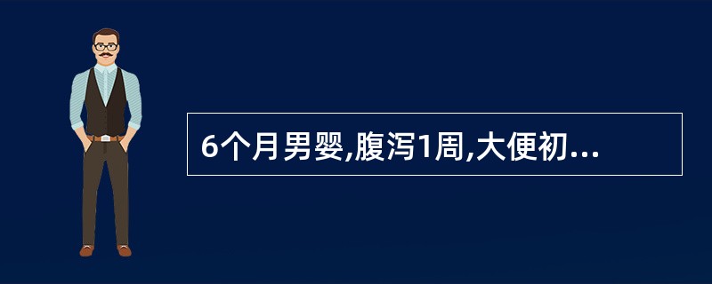 6个月男婴,腹泻1周,大便初为黄绿色稀便,近2天大便深绿色,伴有脓血及黏液,镜检