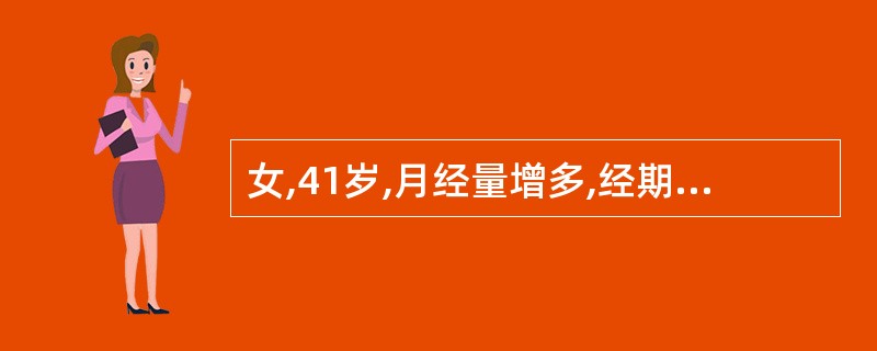 女,41岁,月经量增多,经期延长2年,妇科检查:子宫增大约孕12周大小,质硬,表