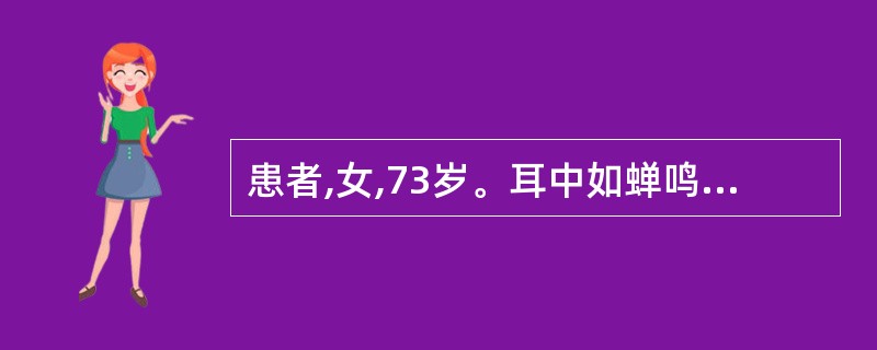 患者,女,73岁。耳中如蝉鸣1年余,时作时止,按之鸣声减弱,听力下降,伴腰膝酸软