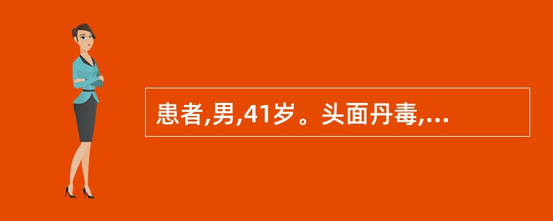患者,男,41岁。头面丹毒,红肿,恶寒发热,口渴,便秘溲黄,舌红苔黄,脉洪数。其