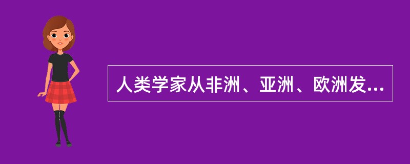 人类学家从非洲、亚洲、欧洲发现古人类化石，得出人类起源于人猿，从猿到人的科学结论