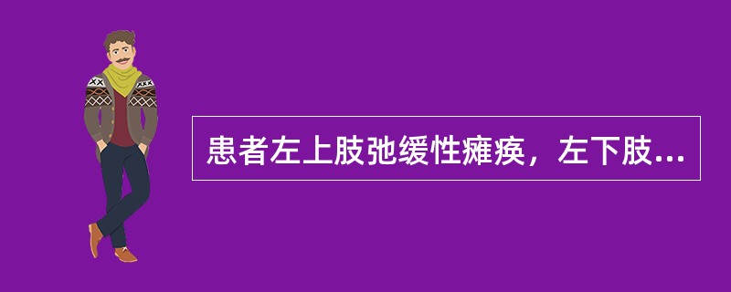 患者左上肢弛缓性瘫痪，左下肢痉挛性瘫痪，左肩以下深感觉障碍，右侧痛温觉障碍，其病变位于