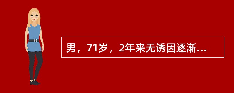 男，71岁，2年来无诱因逐渐出现行动缓慢，行走时上肢无摆动，前倾屈曲体态。双手有震颤，双侧肢体肌张力增高。无智能和感觉障碍，无锥体束损害征。最可能的诊断是