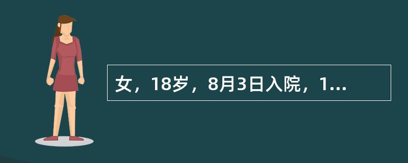 女，18岁，8月3日入院，10天前由云南来京，2天后开始发冷．发热，头痛，出汗，开始发热无明显规律，现2天高热一次，退热后精神好，可以进食，血4．2×109／L，中性粒细胞72％，淋巴细胞24％，嗜酸