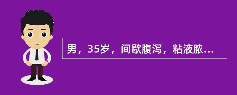 男，35岁，间歇腹泻，粘液脓血便已4个月，发作时大便每天4～6次，伴里急后重感，大便常规白细胞+++／HP，红细胞++／HP肠道病理改变最严重部位是