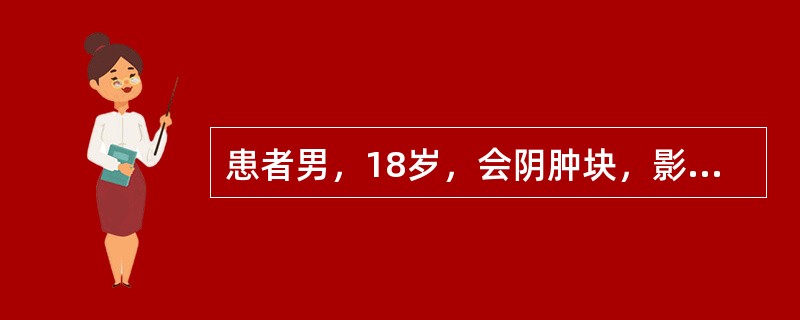 患者男，18岁，会阴肿块，影像学表现如图所示。<br /><img src="https://img.zhaotiba.com/fujian/20220728/c3rz5y