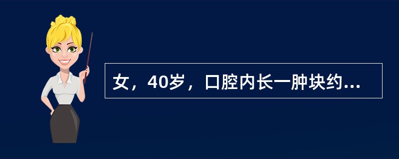 女，40岁，口腔内长一肿块约9个月，逐渐感疼痛，PE：肿块呈淡红色，表面有浅溃疡，CT如图所示，最可能的诊断是()<img border="0" style="wi
