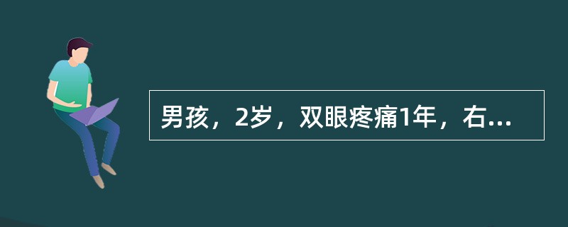 男孩，2岁，双眼疼痛1年，右侧眼球突出。CT平扫如图：<br /><img src="https://img.zhaotiba.com/fujian/20220728/ci