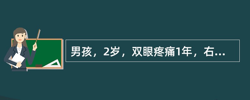 男孩，2岁，双眼疼痛1年，右侧眼球突出。CT平扫如图：<br /><img src="https://img.zhaotiba.com/fujian/20220728/gn