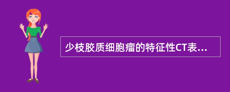 少枝胶质细胞瘤的特征性CT表现是()