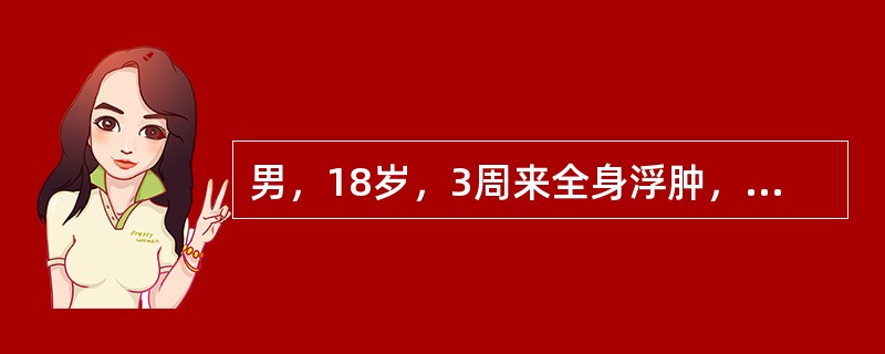 男，18岁，3周来全身浮肿，乏力，血压正常，24小时尿蛋白定量4g，尿沉渣镜检偶见红细胞和透明管型，血浆白蛋白26g／L，血脂高，最可能的诊断是