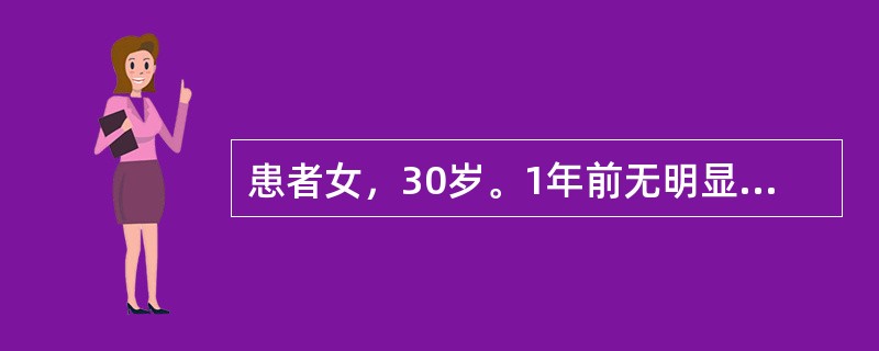 患者女，30岁。1年前无明显诱因出现闭经，闭经前月经周期规律，月经量中等，颜色正常，无血块、痛经史。自述性欲较前有所减退。初潮14岁(3～5)／(28～30)29岁，孕1产1，1子足月顺产。身高162