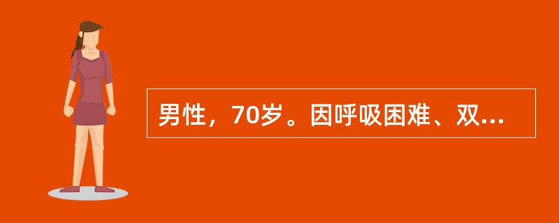 男性，70岁。因呼吸困难、双下肢水肿、尿少3天入院。既往有慢性咳嗽、咳痰30余年，冬春季加重。以下检查结果对诊断肺心病最有帮助的是