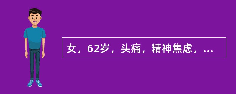 女，62岁，头痛，精神焦虑，CT检查如图，最可能的诊断为()<img border="0" style="width: 286px; height: 347px;&