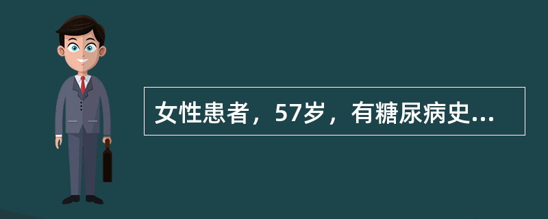 女性患者，57岁，有糖尿病史6年，高血压病史10年，因急起右侧肢体无力6小时入院。体查：神清，言语欠清，左眼内收不能，瞳孔左侧大于右侧，左侧对光反射消失，右侧鼻唇沟浅，伸舌偏右，右侧上下肢肌张力高，肌