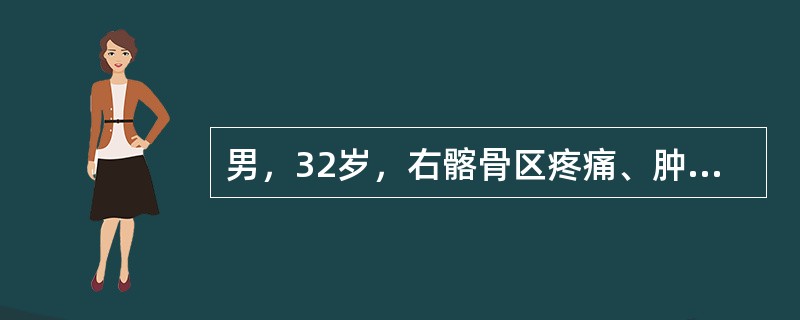 男，32岁，右髂骨区疼痛、肿胀，结合图像，最可能的诊断是()<img border="0" style="width: 175px; height: 153px;&