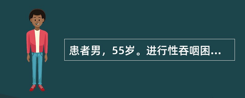 患者男，55岁。进行性吞咽困难7个月，近20d只能进少量牛奶。查体：明显消瘦，脱水，锁骨上可触及肿大淋巴结，X线食管造影见中下段食管有约8cm狭窄，黏膜不规整，上段食管轻度扩张。其诊断最可能为