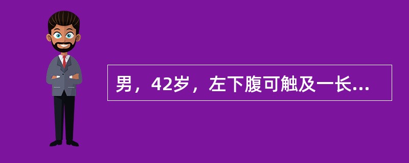 男，42岁，左下腹可触及一长条形肿块，结合图像，最可能的诊断是()<img border="0" style="width: 175px; height: 131p