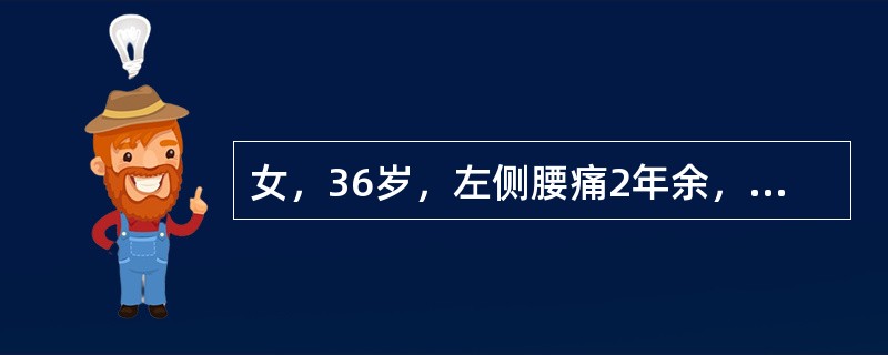 女，36岁，左侧腰痛2年余，CT检查如图所示，下列说法错误的是()<img border="0" style="width: 139px; height: 104p