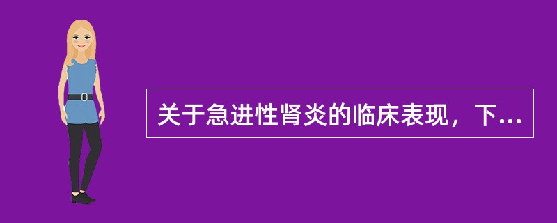 关于急进性肾炎的临床表现，下列哪项不符()