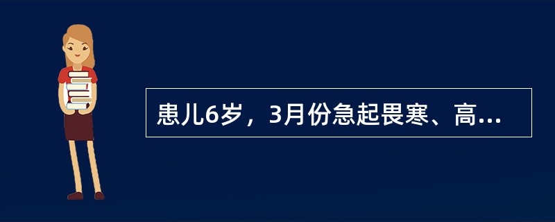 患儿6岁，3月份急起畏寒、高热、头痛、呕吐6小时。体查：T40℃，神志淡漠，全身皮肤黏膜有散在瘀点、瘀斑，颈部抵抗，克氏征阳性。血象：WBC15.0×10<img border="0&