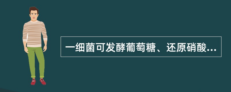 一细菌可发酵葡萄糖、还原硝酸盐、氧化酶阴性、触酶阳性，需氧或兼性厌氧生长，可能为