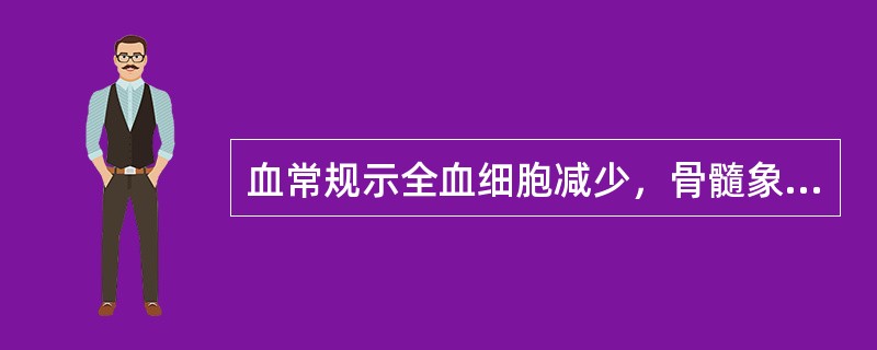 血常规示全血细胞减少，骨髓象示增生低下，三系造血细胞减少。这样的血常规和骨髓象符合