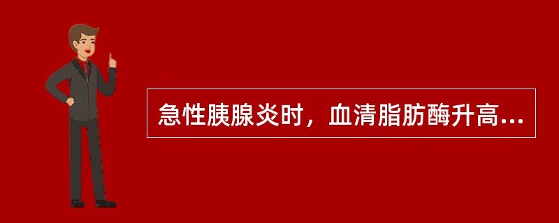 急性胰腺炎时，血清脂肪酶升高可持续