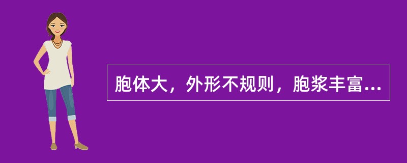 胞体大，外形不规则，胞浆丰富，呈灰蓝色，核呈笔架形或S形，核染质纤细网状，急性白血病细胞形态学特征符合下列哪一项