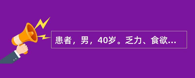 患者，男，40岁。乏力、食欲缺乏半个月。查体：肝于肋缘下1cm，脾侧位可及。HBsAg(+)、HBeAg(+)、抗-HBe(-)、抗-HBclgM(+)、抗-HBs(-)。疑似诊断为