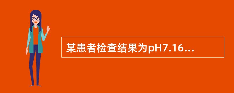 某患者检查结果为pH7.16，PCO250mmHg，cHCO3-18mmol/L，Na+138mmol/L，Cl-84mmol/L，K+2.88mmol/L，则该患者