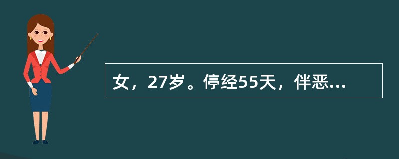 女，27岁。停经55天，伴恶心、呕吐。妇科检查：子宫增大约妊娠50天，双侧附件（-）。该病例首选辅助检查是