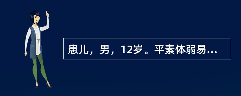 患儿，男，12岁。平素体弱易感冒。最近10天突然高热，体温达39～40℃，伴随左大腿肿痛，患肢不愿动，体检：左大腿下段轻肿，压痛(+)。实验室检查：白细胞18×109／L，杆状核细胞0．05，分叶核细