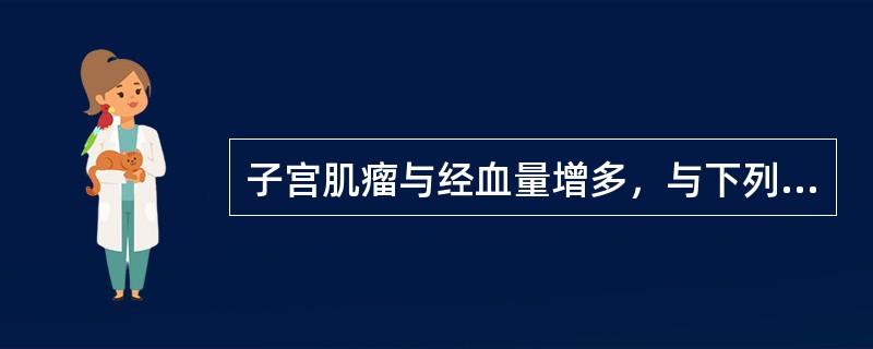 子宫肌瘤与经血量增多，与下列哪项关系密切
