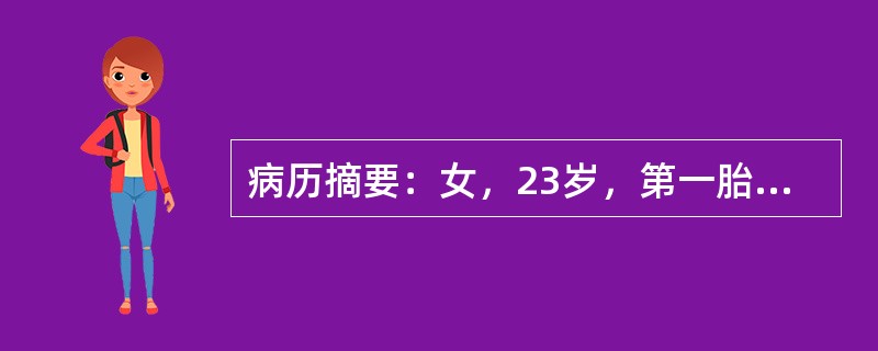 病历摘要：女，23岁，第一胎，孕31周，外伤后突然剧烈腹痛，少量阴道流血，急诊送入院。查：血压10.0/8.0kPa(75/60mmHg)，脉搏120次／分钟，面色苍白，大汗淋漓，下肢水肿，宫底剑突下