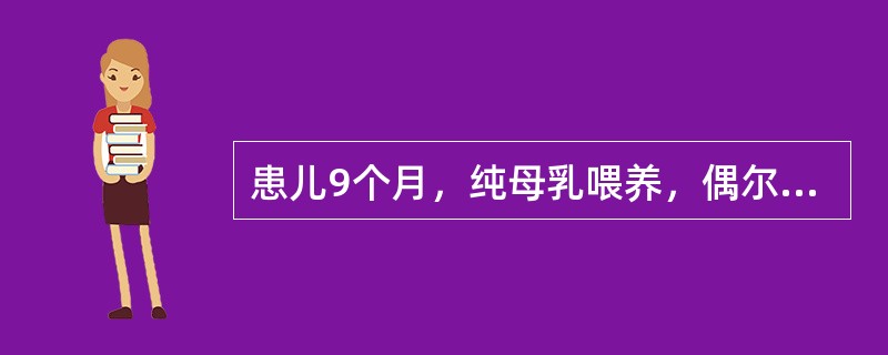 患儿9个月，纯母乳喂养，偶尔喂食米汤，未添加其他辅食，最近发现食欲不好，面色苍白，体重增加缓慢，前来就诊。目前该患儿在喂养方面可能存在的问题是()