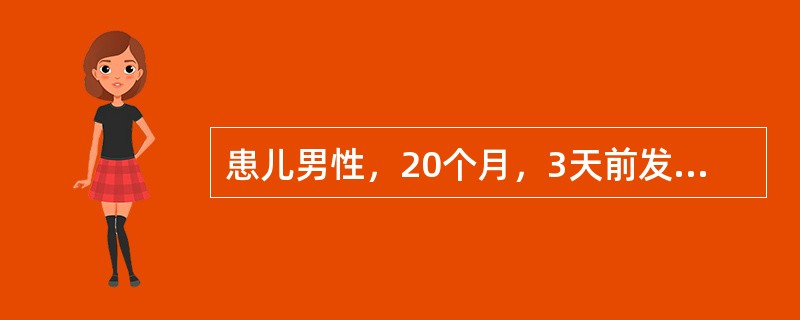 患儿男性，20个月，3天前发热、流涕、轻咳。就诊前一天呕吐2次，继而出现腹泻，为水样便，一昼夜十余次。大便镜检偶见少量白细胞。提示：护理查体发现，患儿精神萎靡，眼泪及尿量减少，皮肤弹性差，唇红，呼吸深