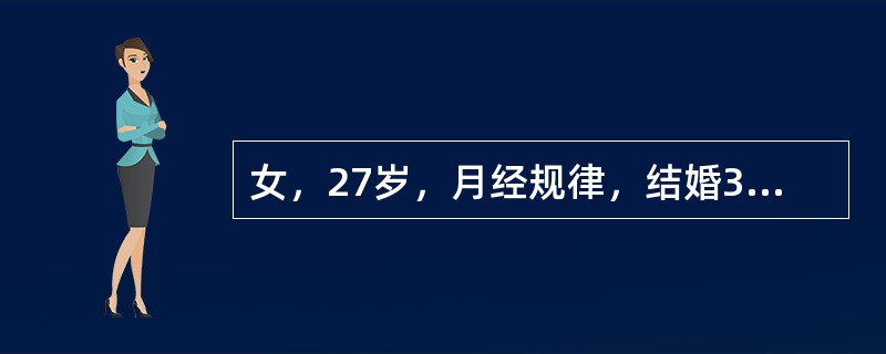 女，27岁，月经规律，结婚3年不孕，渴望妊娠，停经50天，无诱因阴道出血1天，少于月经量，无腹痛，就诊。首先应做的检查是